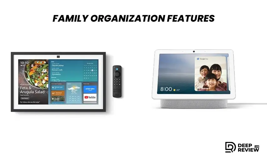 amazon echo show 15 vs. google nest hub max family organization features