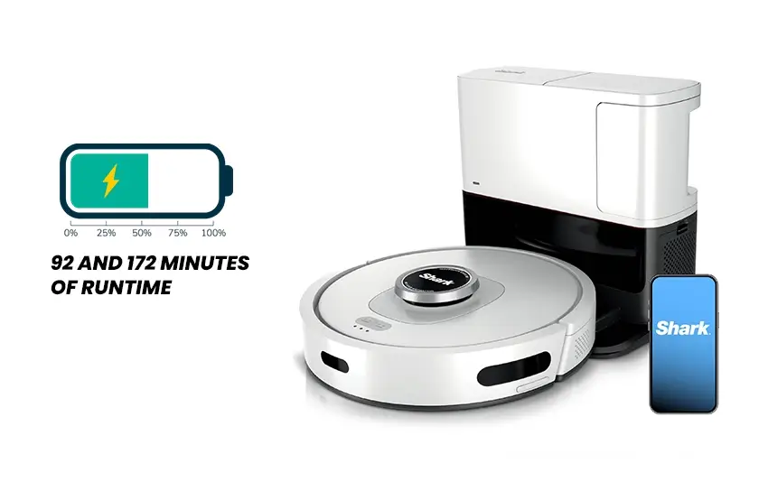 shark av2501s ai ultra robot vacuum battery life and charging