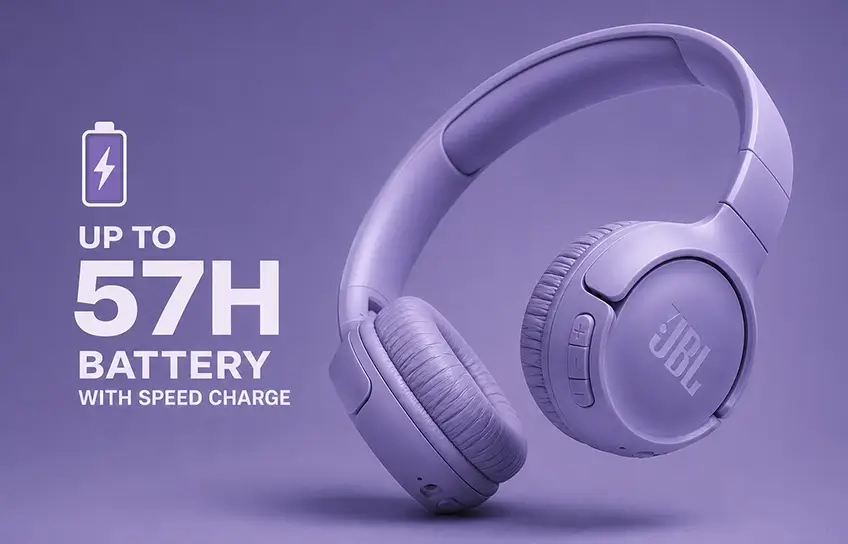 JBL Tune 520BT headphones with 57-hour battery life graphic
